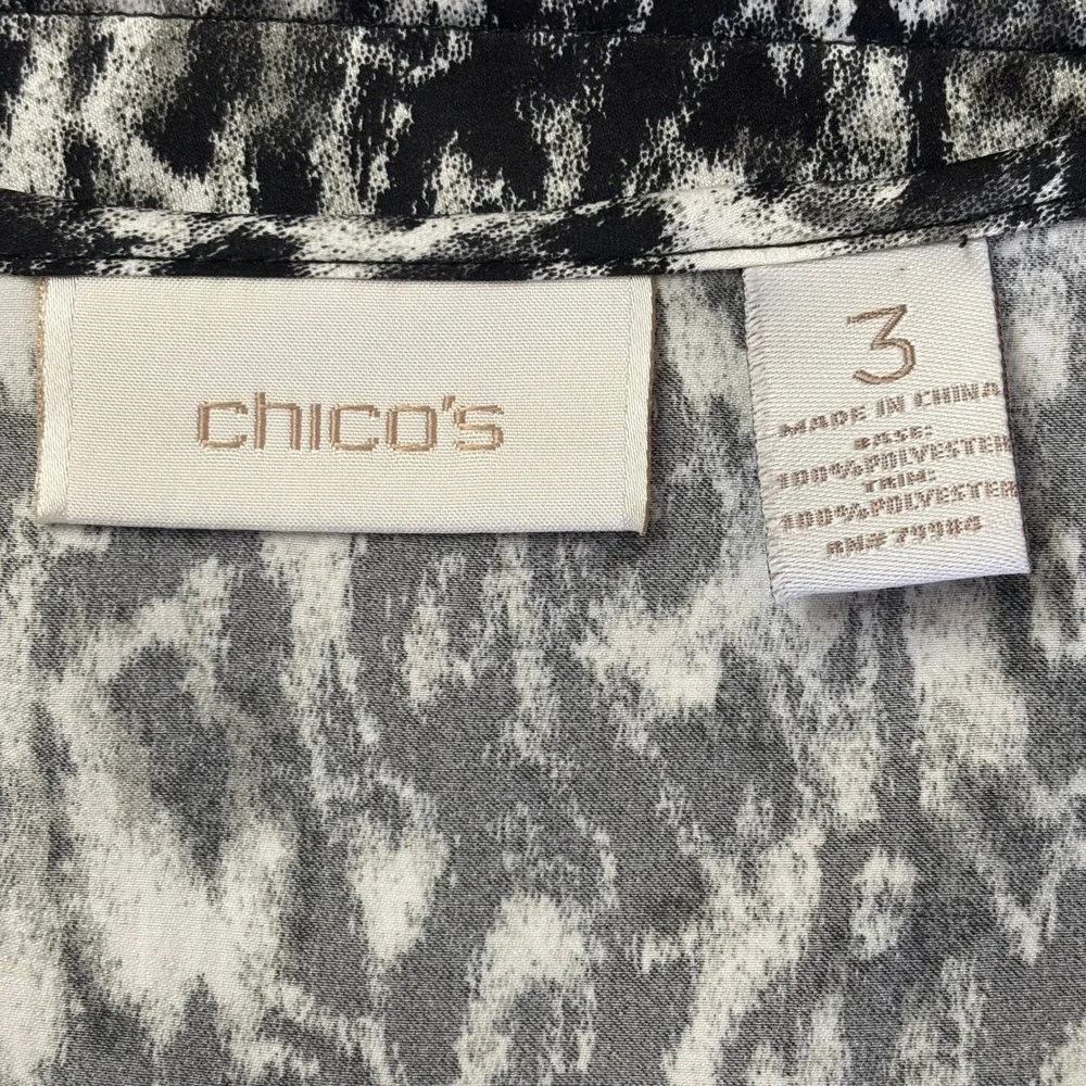 Chicos Black White Abstract Animal Print Tiered Ruffle Sleeveless Top (XL) 3 - Picture 7 of 9